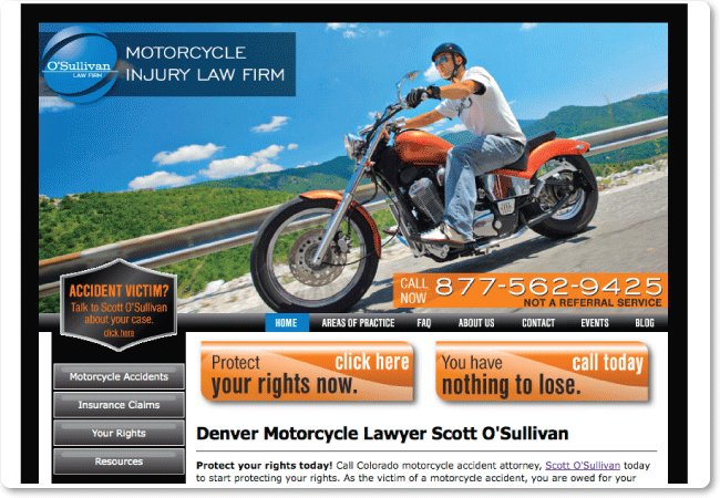 Custom website design for the Denver Motorcycle Lawyer