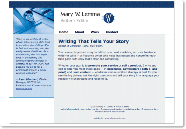 Website design for MaryLemmaWrites.com